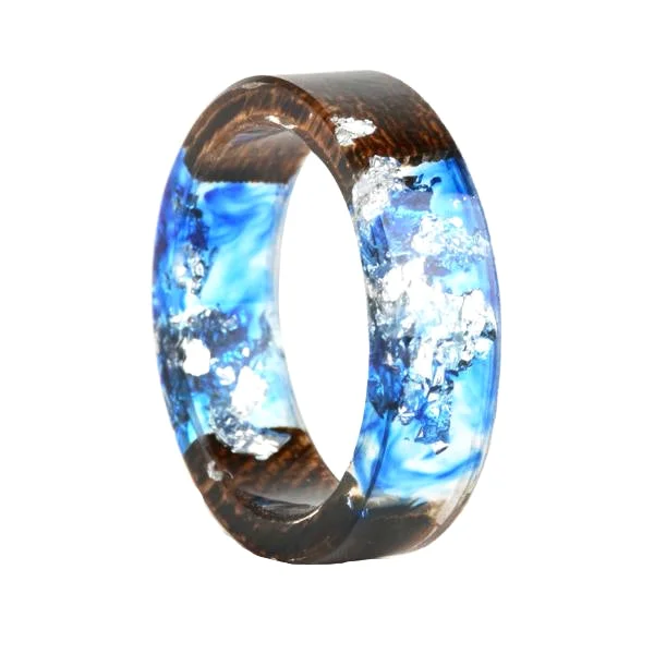 Classy Men Wood Epoxy Ring Blue