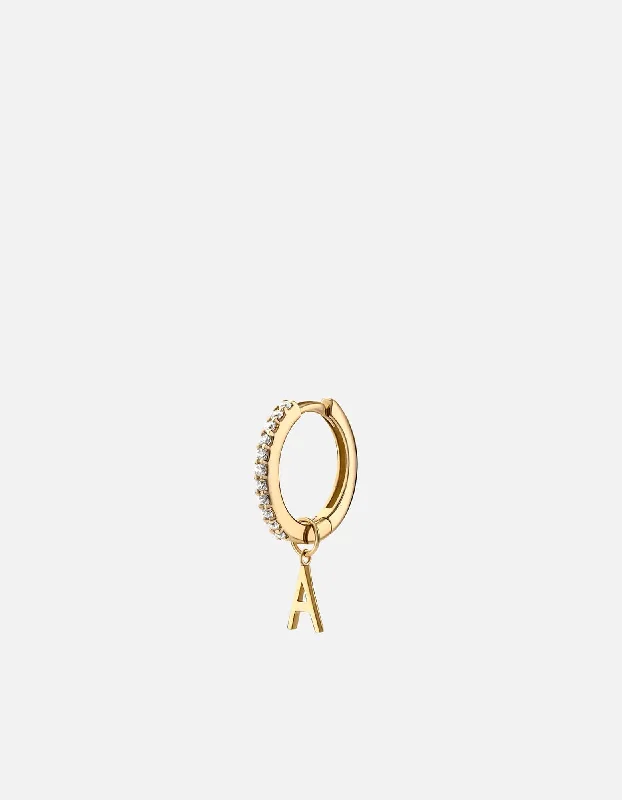 Alpha Huggie Earring, 14k Gold Pavé