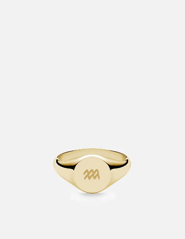 Aquarius Astro Signet Ring, 14k Gold