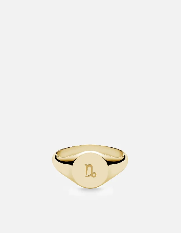 Capricorn Astro Signet Ring, 14k Gold