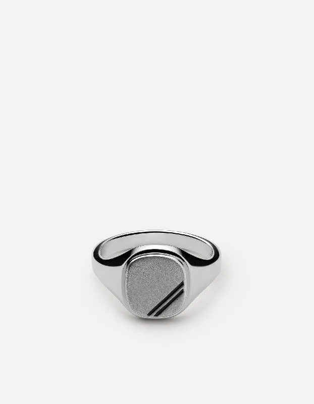 Square Step Ring, Sterling Silver/Black Enamel