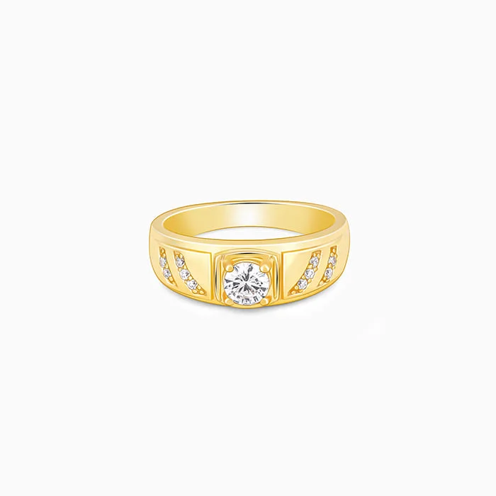 Golden Zircon Ornate Ring For Him