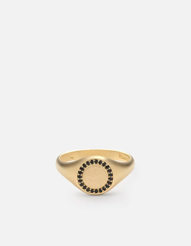 Halo Signet Ring, 14k Matte Gold/Black Diamonds