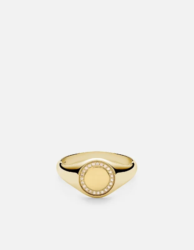 Halo Signet Ring, 14k Gold Pavé