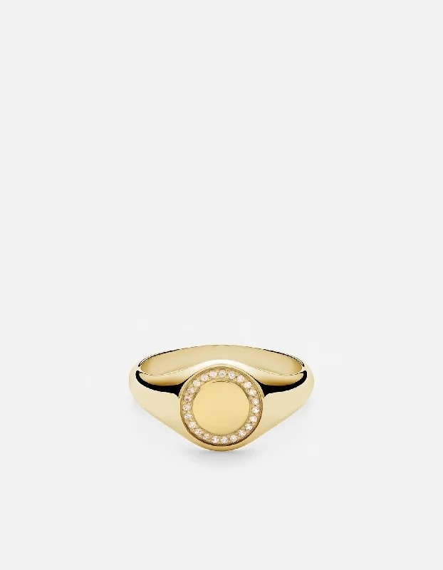 Halo Signet Ring, Gold Vermeil/Sapphire