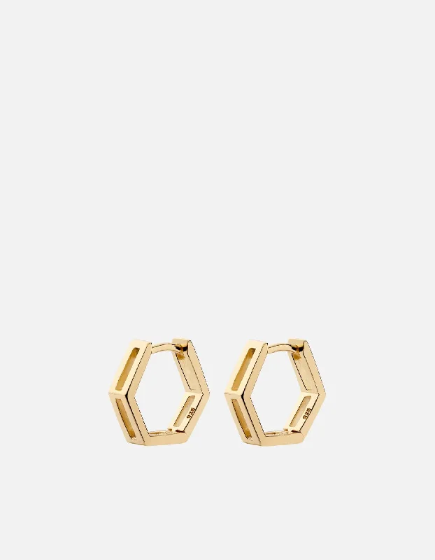 Hexa Huggie Earrings, Gold Vermeil