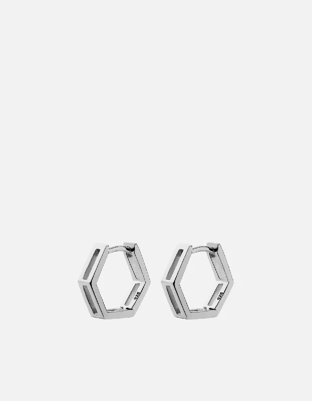 Hexa Huggie Earrings, Sterling Silver