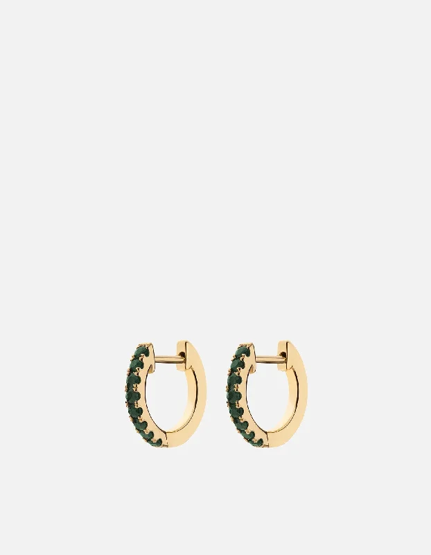 Koa Huggie Earrings, 14k Gold/Emeralds