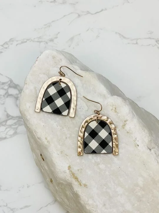 Matte Buffalo Check Dangle Earrings - Black