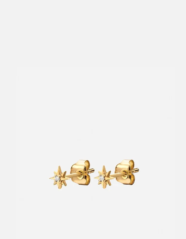 Nova Stud Earrings, 14k Gold Pavé