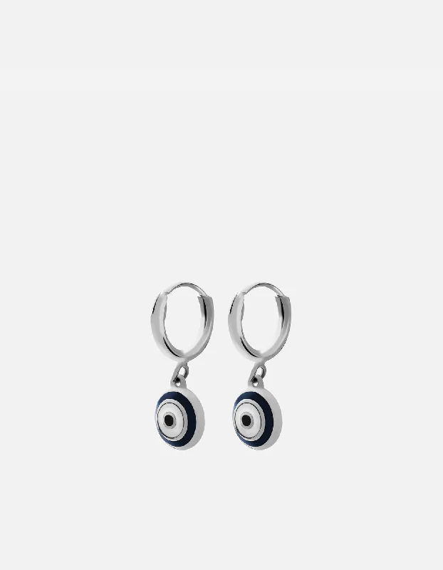 Ojos Huggie Earrings, Sterling Silver/Blue