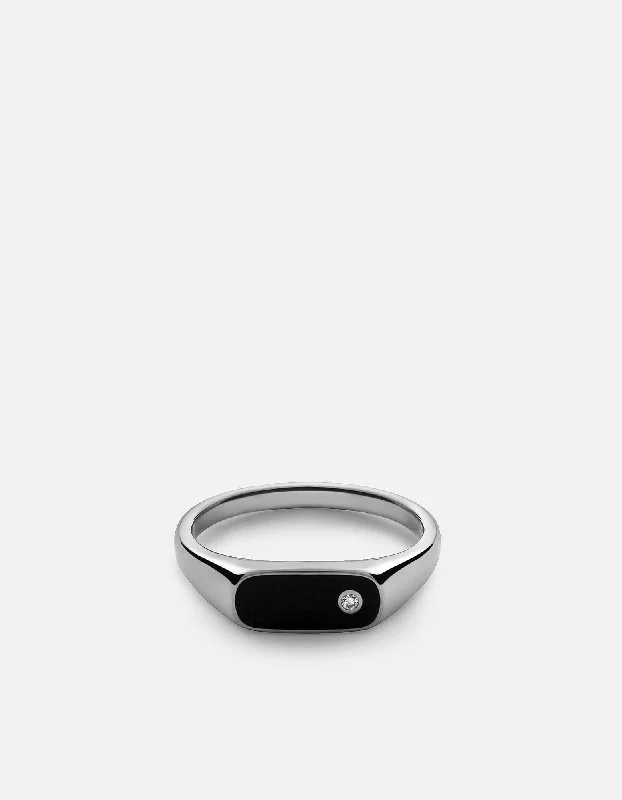 Pax Diamond Ring, Sterling Silver/Black