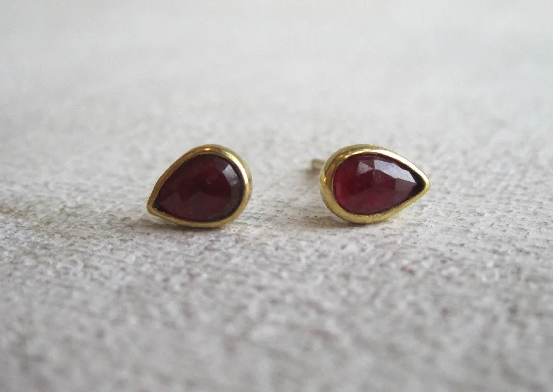 Pear Shaped Rose Cut Ruby Studs