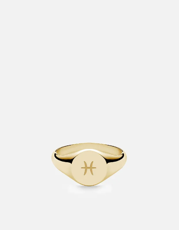 Pisces Astro Signet Ring, 14k Gold