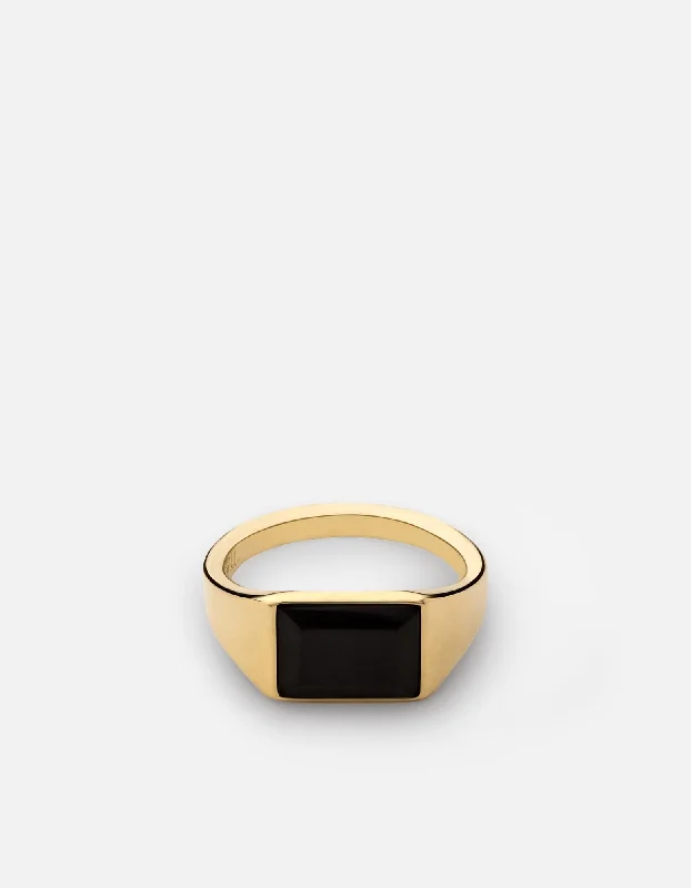 Slim Lennox Onyx Ring, Gold Vermeil