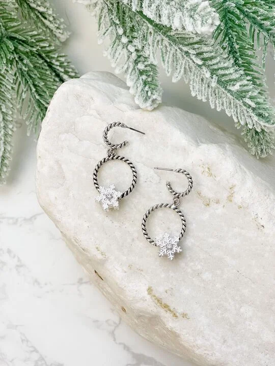 Snowflake Charm Braided Hoop Earrings