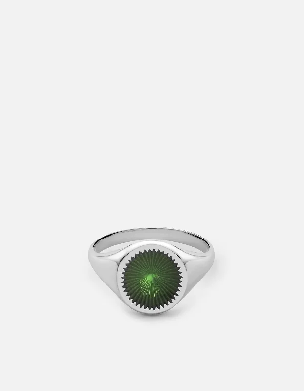 Solar Signet Ring, Sterling Silver/Jasper Green