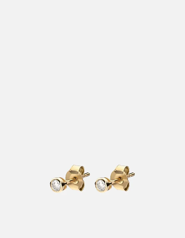 Solitaire Studs, 14k Gold Pavé