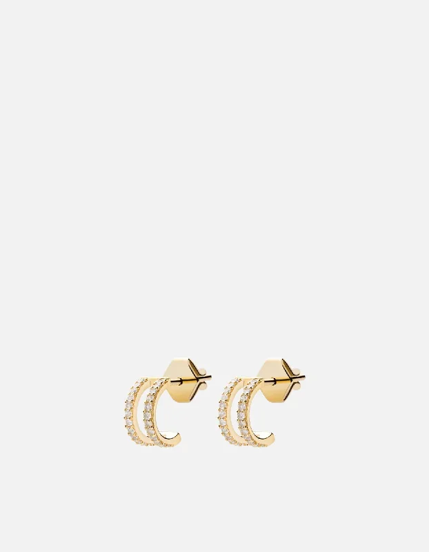 Split Layer Earrings, 14k Gold Pavé