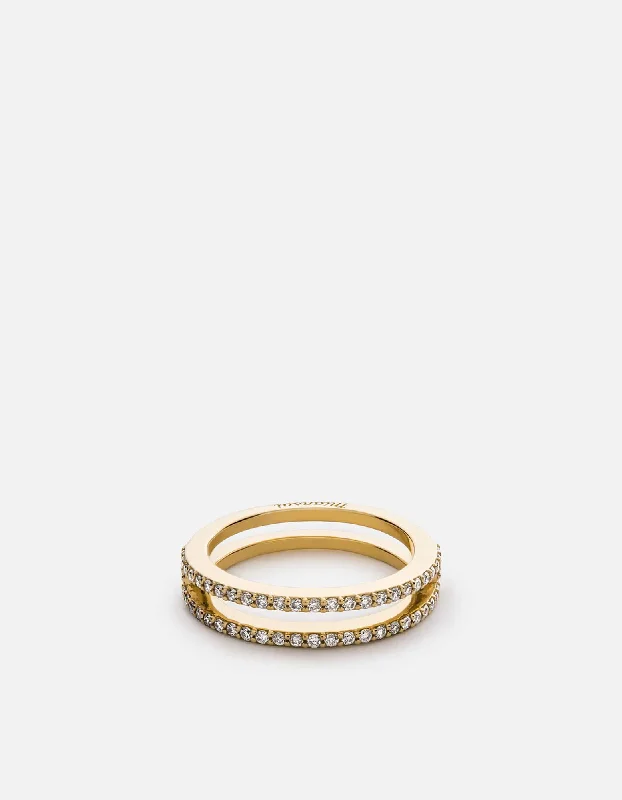 Split Layer Ring, 14k Gold Pavé