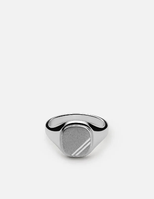 Square Step Ring, Sterling Silver/White Enamel