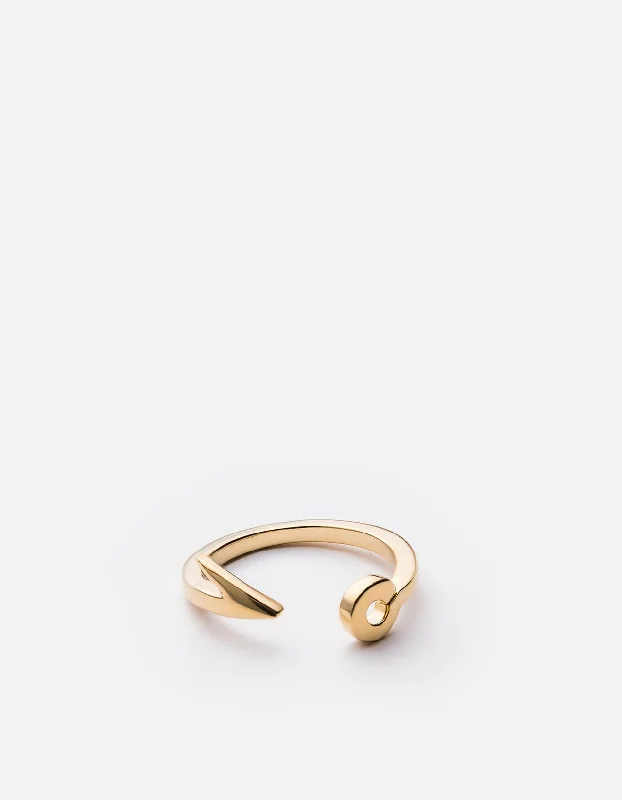 Thin Fish Hook Ring, 10k Solid Gold