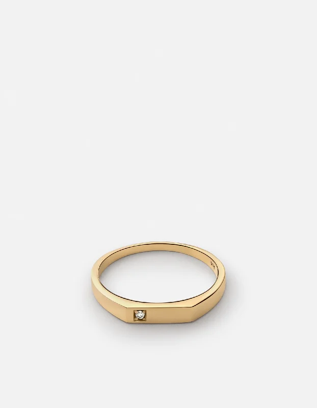 Thin Geo Diamond Ring, 14k Gold