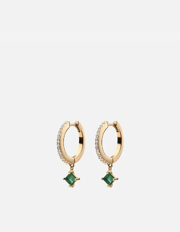 Uma Earrings, 14k Gold Pavé/Chalcedony