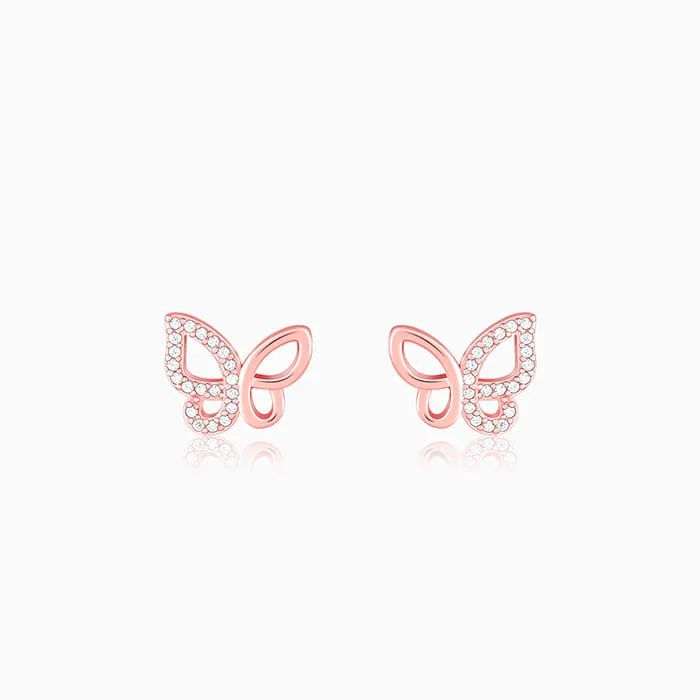 Rose Gold Zircon-Studded Butterfly Earrings