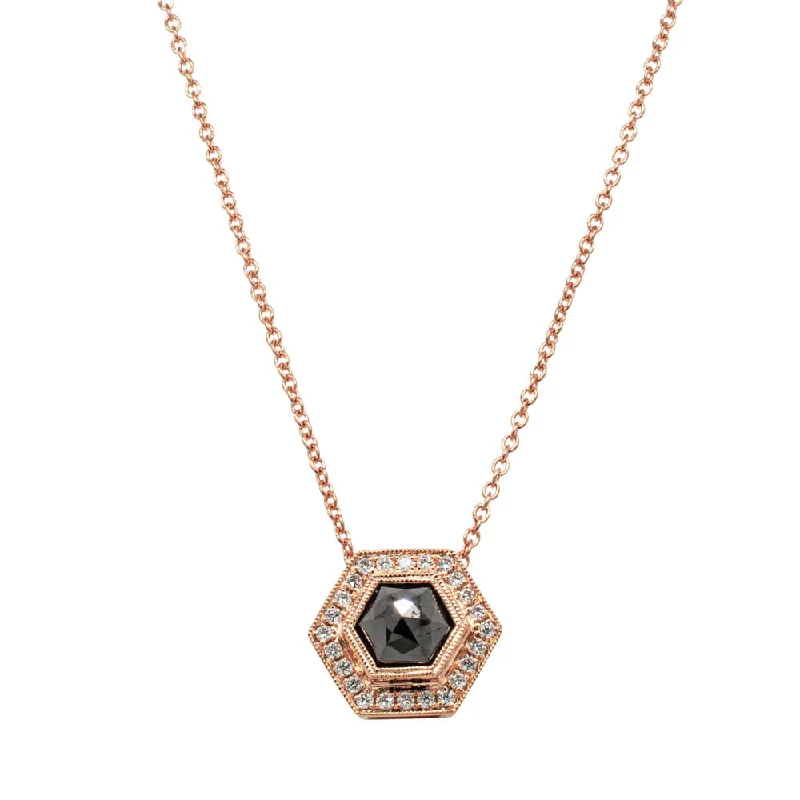 18ct Rose Gold .92ct Black Diamond Halo Pendant