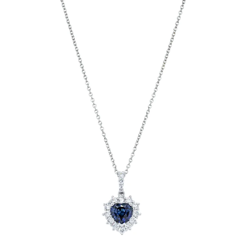 18ct White Gold 1.27ct Sapphire & Diamond Heart Belle Pendant