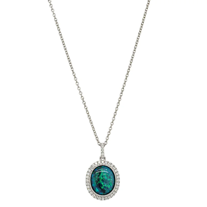 18ct White Gold 1.71ct Opal & Diamond Isla Pendant