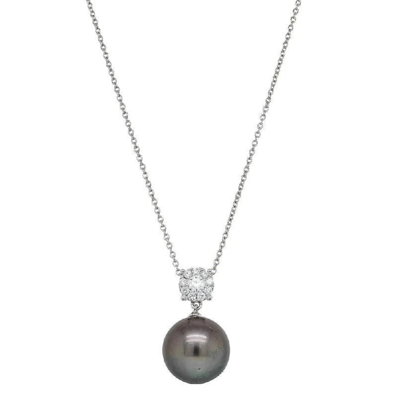 18ct White Gold 13.1mm Black Pearl & Diamond Galaxy Necklace