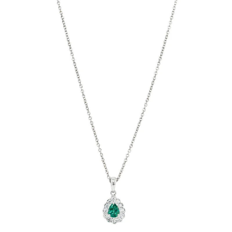 18ct White Gold .31ct Emerald & Diamond Halo Pendant