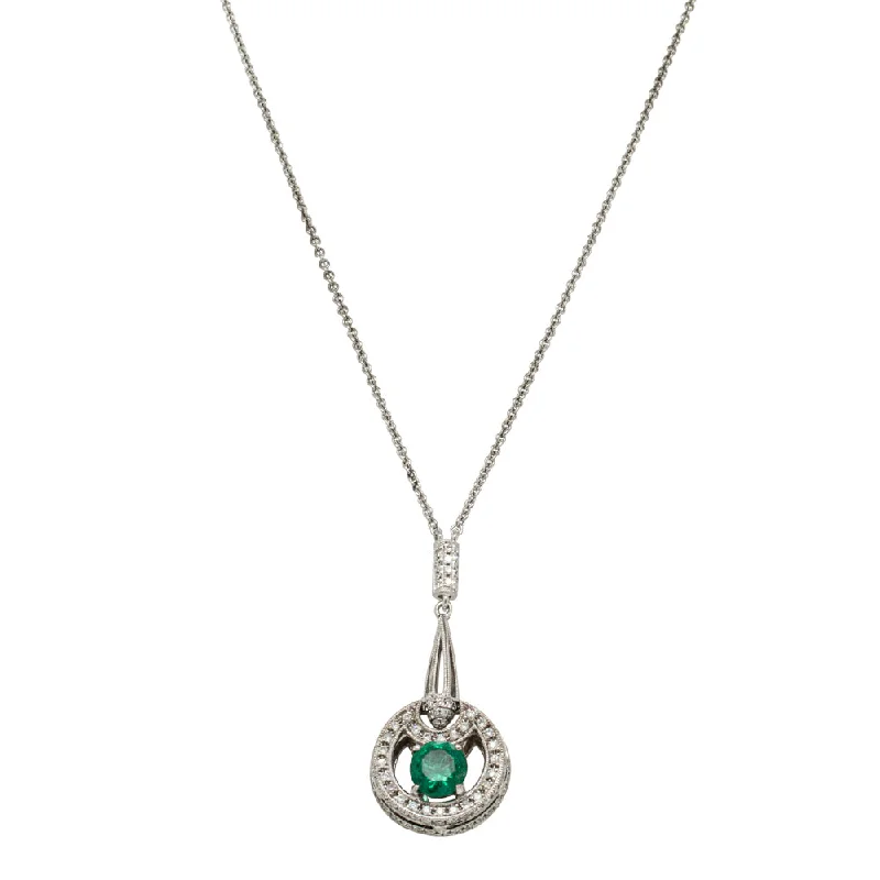 18ct White Gold .79ct Emerald & Diamond Pendant