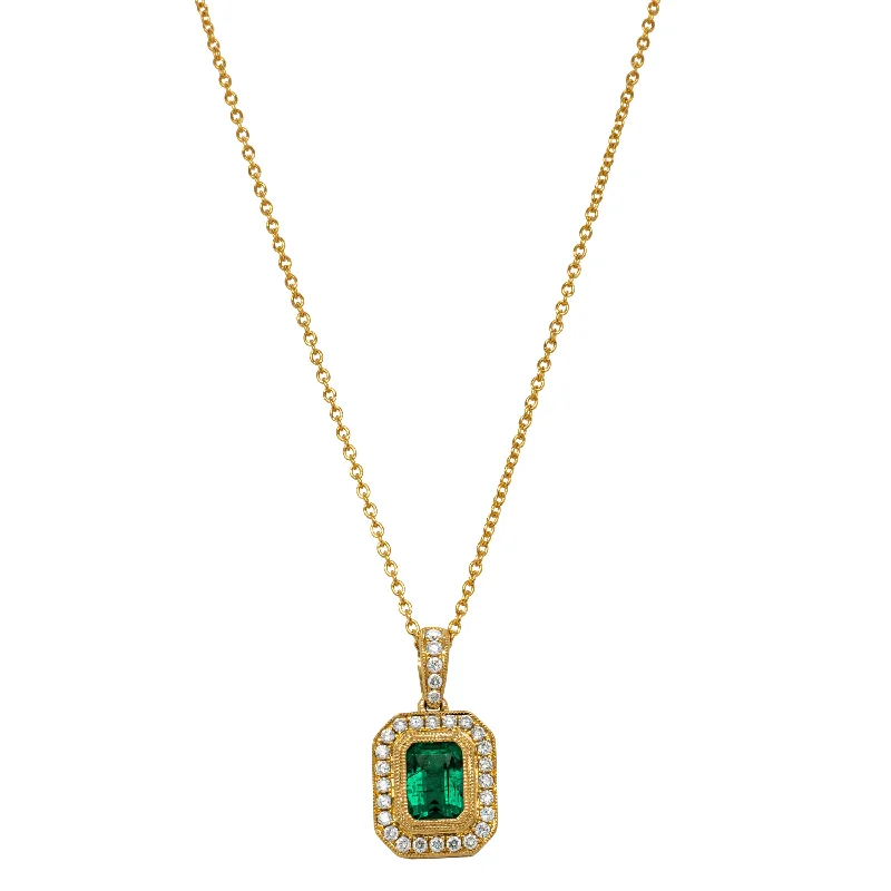 18ct Yellow Gold 1.23ct Emerald & Diamond Pendant