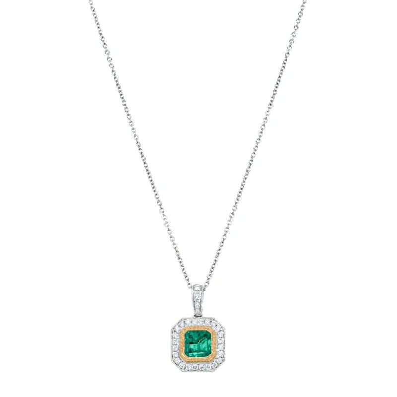 18ct White & Yellow Gold 1.84ct Emerald & Diamond Pendant