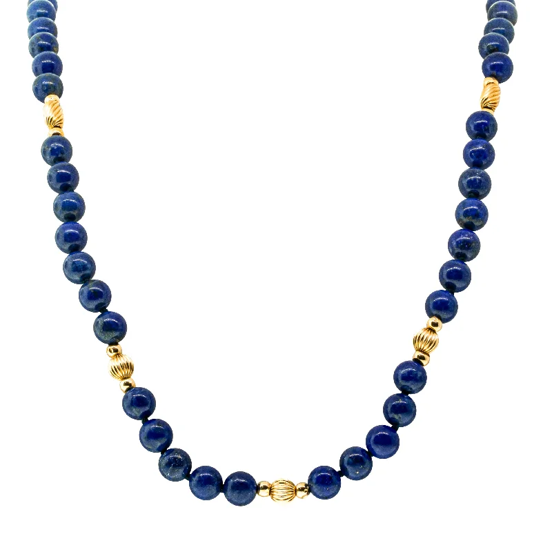 Deja Vu 14ct Yellow Gold Lapis and Gold Beads Necklace