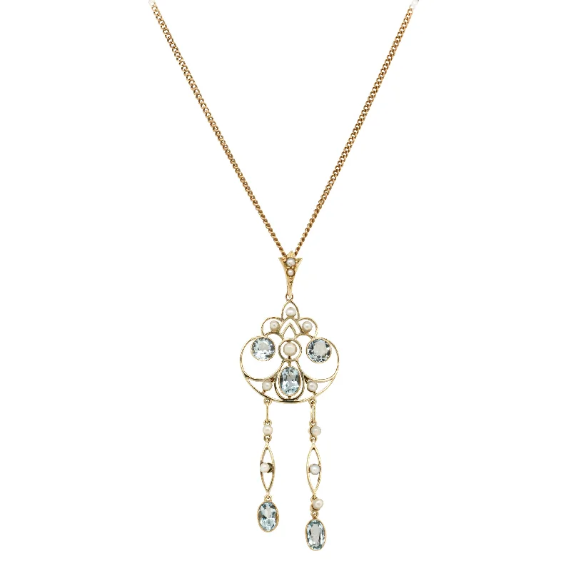 Deja Vu 15ct Yellow Gold Aquamarine & Seed Pearl Pendant