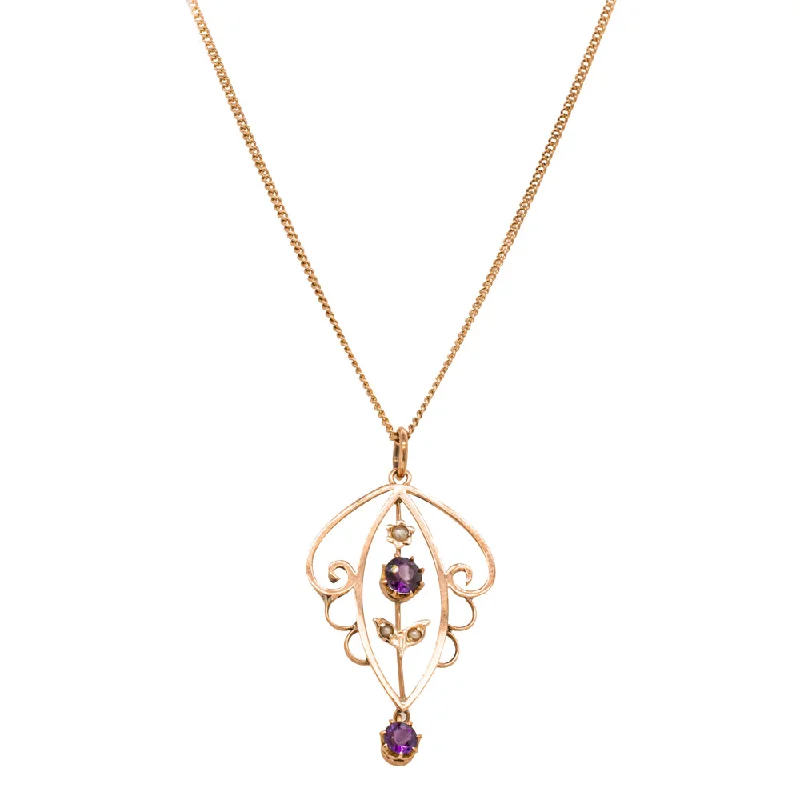 Deja Vu 9ct Rose Gold Amethyst & Seed Pearl Pendant