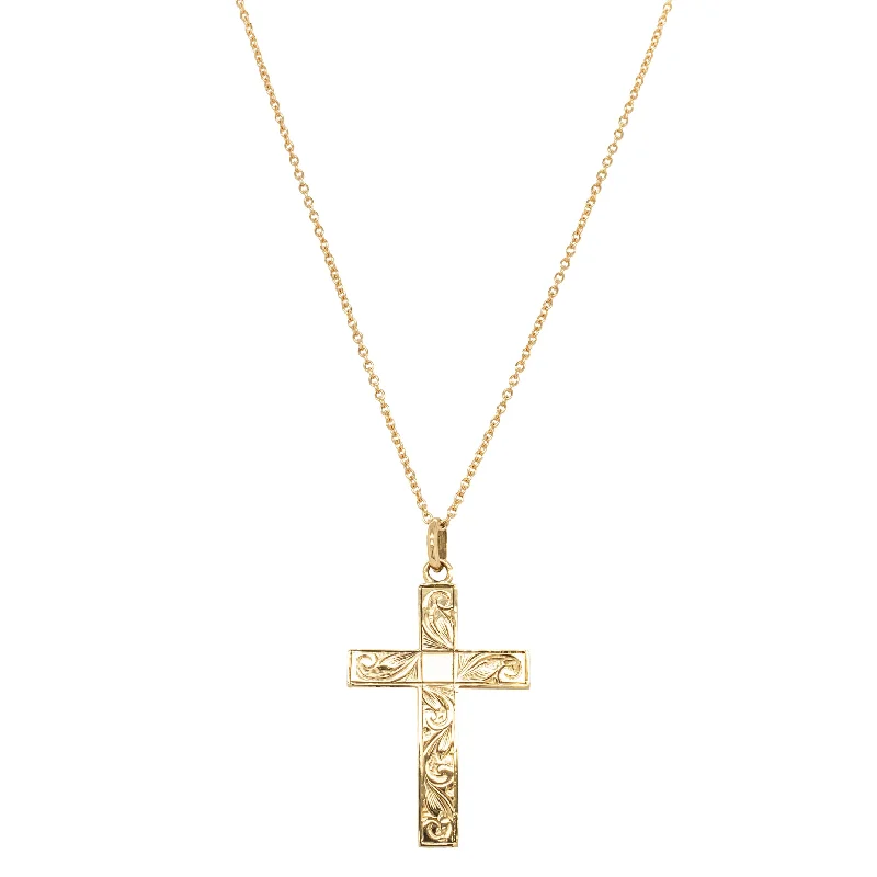 Deja Vu 9ct Yellow Gold Engraved Cross Pendant With Chain