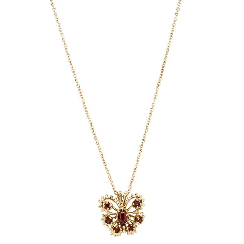 Deja Vu 9ct Yellow Gold Garnet Butterfly Pendant