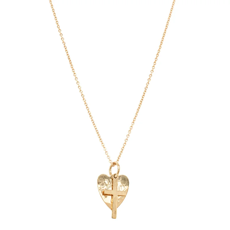 Deja Vu 9ct Yellow Gold Heart and Cross Necklace