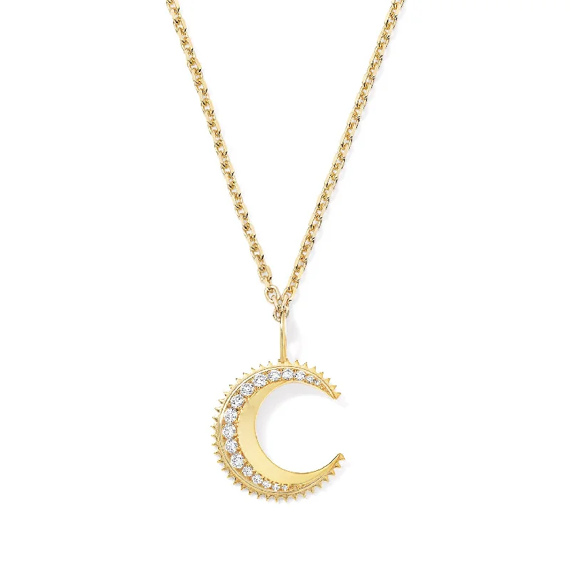 Gold and Diamond Radiant Moon Charm with Chain