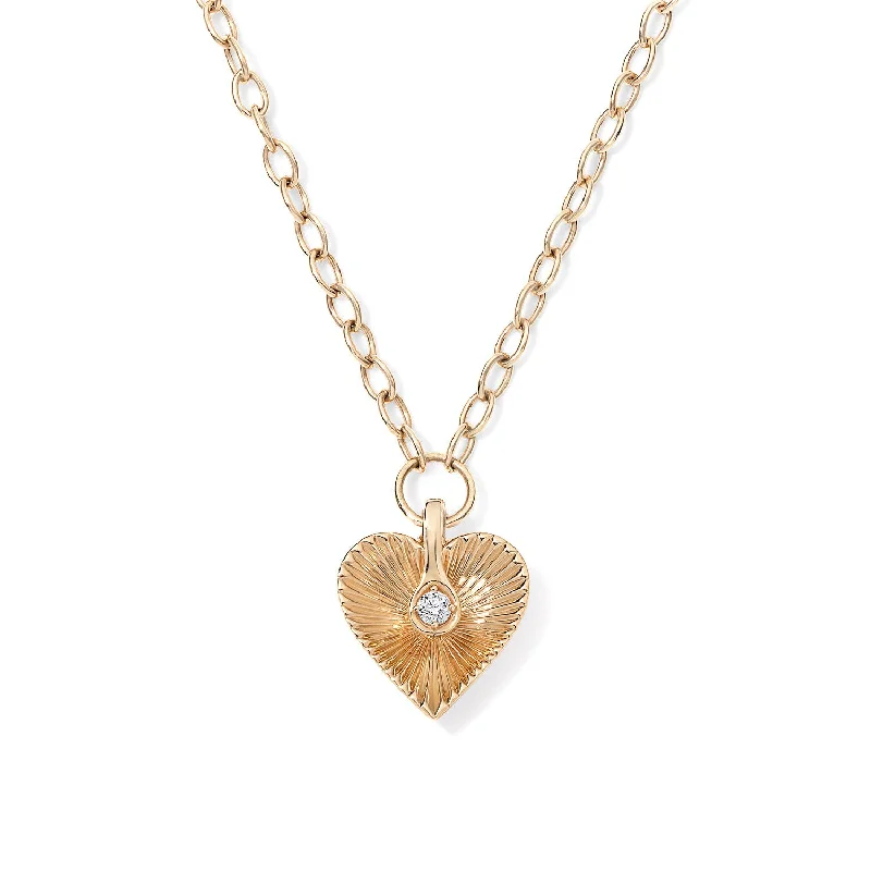 Gold and Diamond Fluted Heart Pendant