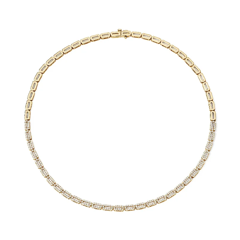 Gold and Half Pave Rectangular Link Necklace