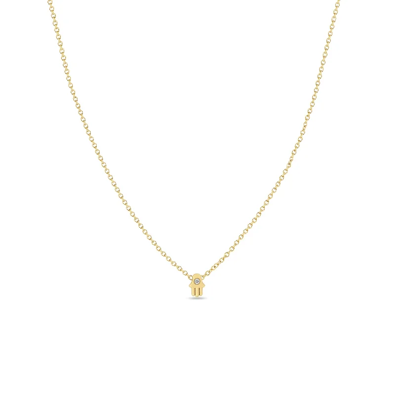 Itty Bitty Hamsa Necklace with Single Diamond