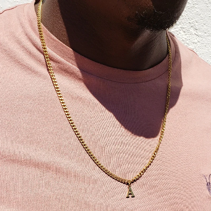 Men's Gold Capital Initial Curb Necklace