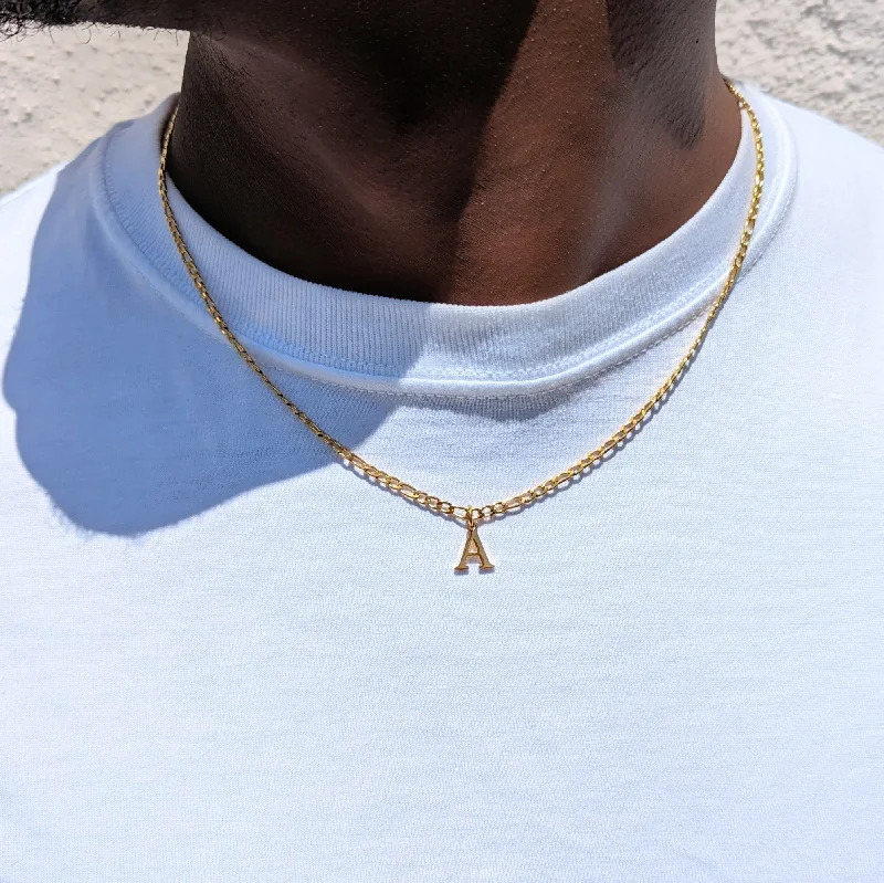 Men's Gold Capital Initial Figaro Necklace