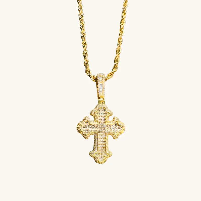 Men's Gold Iced-Out Cross Necklace